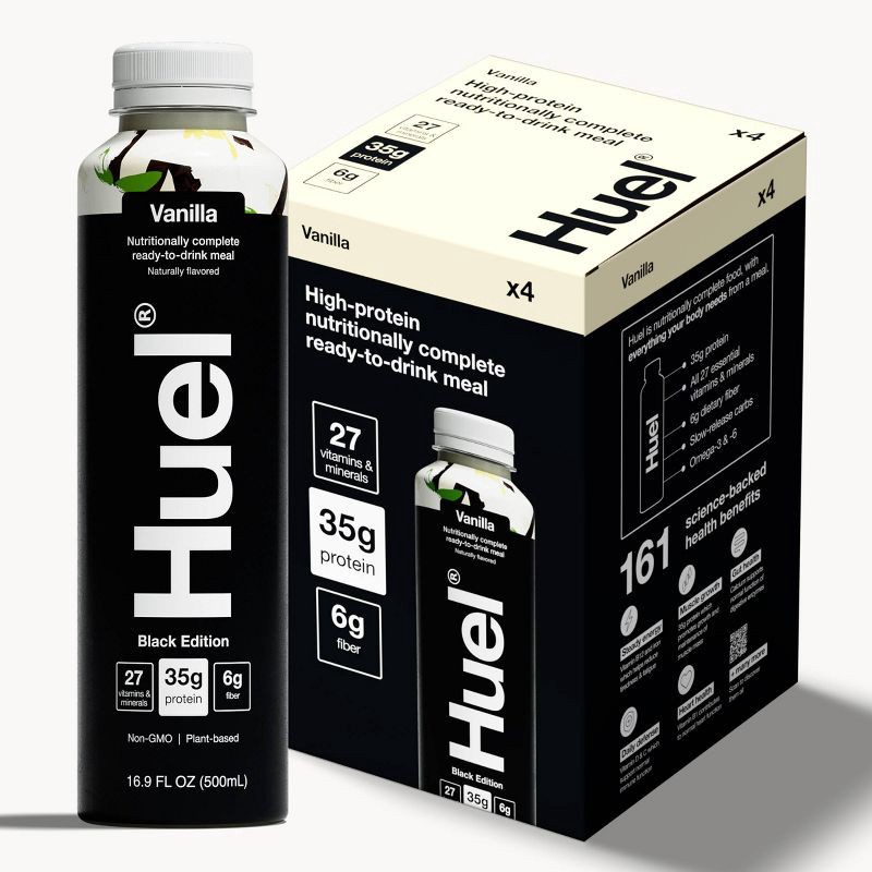 slide 1 of 10, Huel Black Edition Vanilla Ready-to-Drink 35g Protein Meal Replacement - 4pk, 35 gram, 4 ct