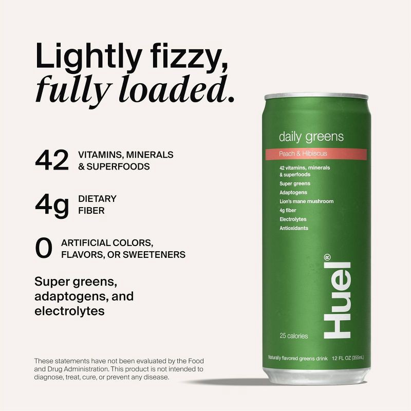 slide 3 of 9, Huel Peach Hibiscus Daily Ready-to-Drink Greens and Superfood Supplements - 4pk/12 fl oz, 4 ct; 12 fl oz