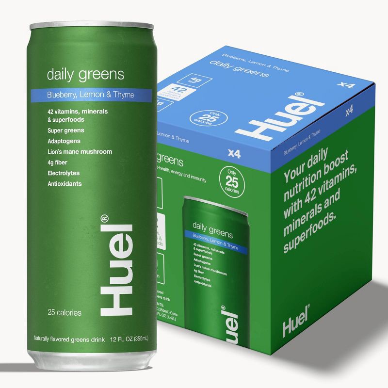 slide 1 of 9, Huel Blueberry Lemon Daily Greens Ready-to-Drink Greens and Superfood Supplements - 4pk/12 fl oz, 4 ct; 12 fl oz