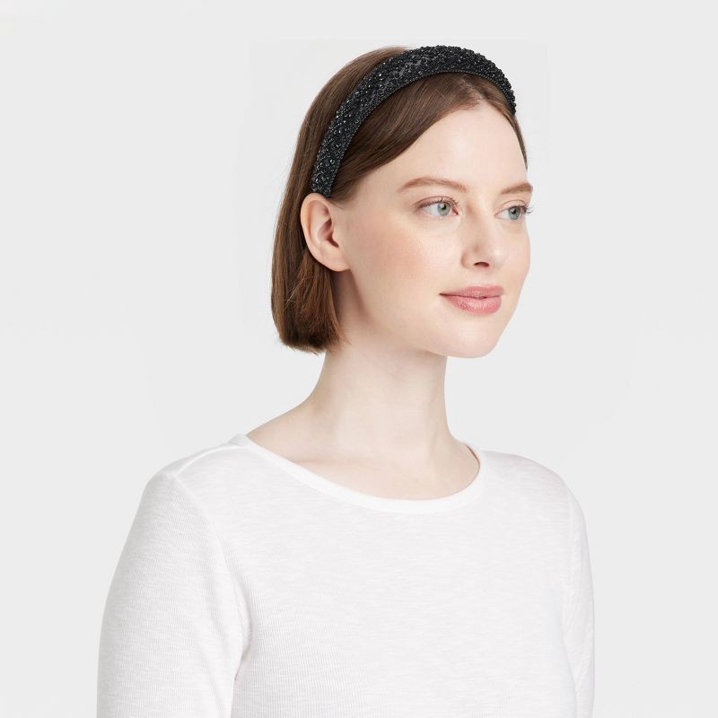 slide 2 of 3, Beaded Padded Headband - A New Day™ Black, 1 ct