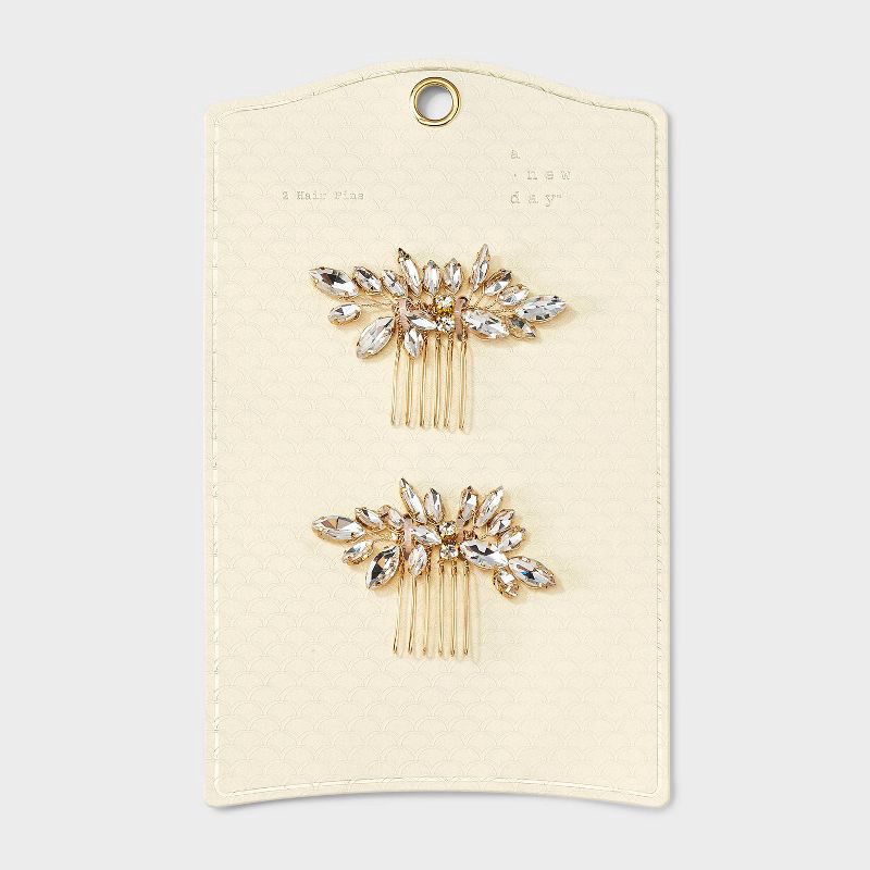 slide 2 of 3, Flower Comb Hair Clip Set 2 pc - A New Day™ Gold, 2 ct