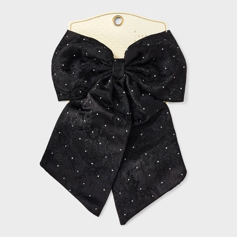slide 2 of 3, Brocade Fabric Hair Bow - A New Day™ Black, 1 ct