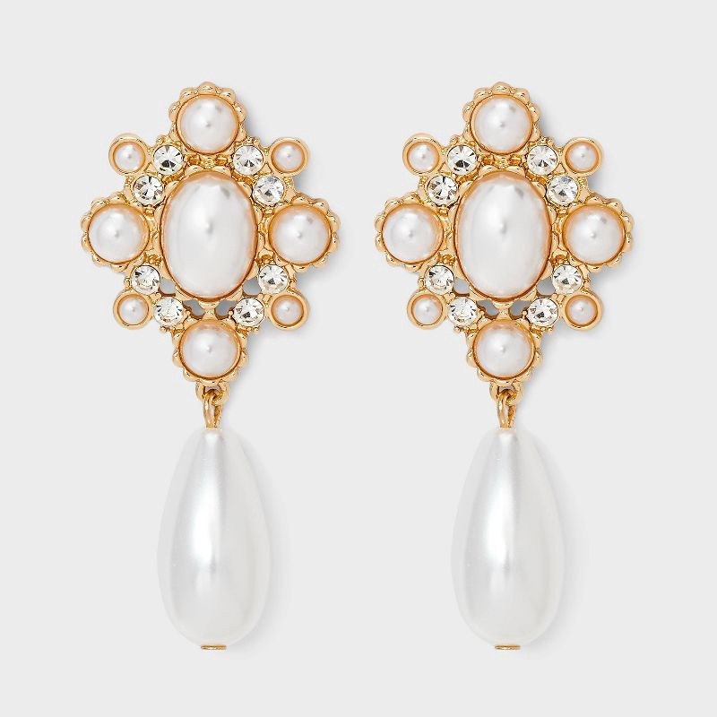 slide 1 of 3, Gala Pearl Drop Earrings - A New Day™ Pearl/Gold, 1 ct