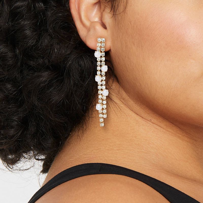 slide 2 of 3, Cupchain and Pearl Linear Earrings - A New Day™ Gold/Clear, 1 ct