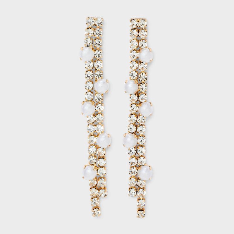 slide 1 of 3, Cupchain and Pearl Linear Earrings - A New Day™ Gold/Clear, 1 ct