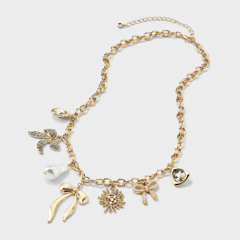 slide 3 of 4, Bow Charm Necklace - A New Day™ Gold, 1 ct