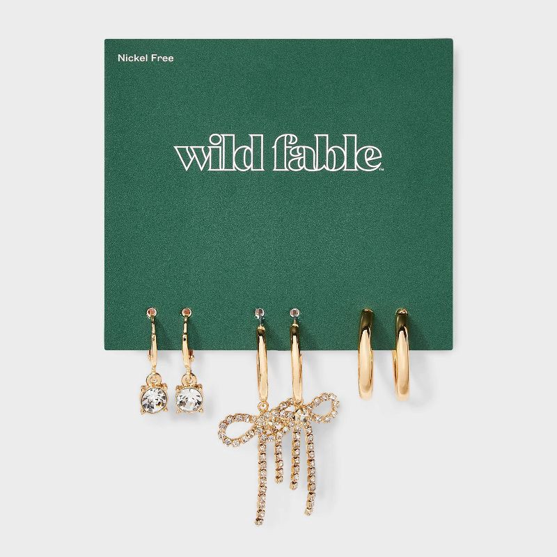 slide 2 of 3, Rhinestone Earring Set 3 pc - Wild Fable™ Gold, 3 ct