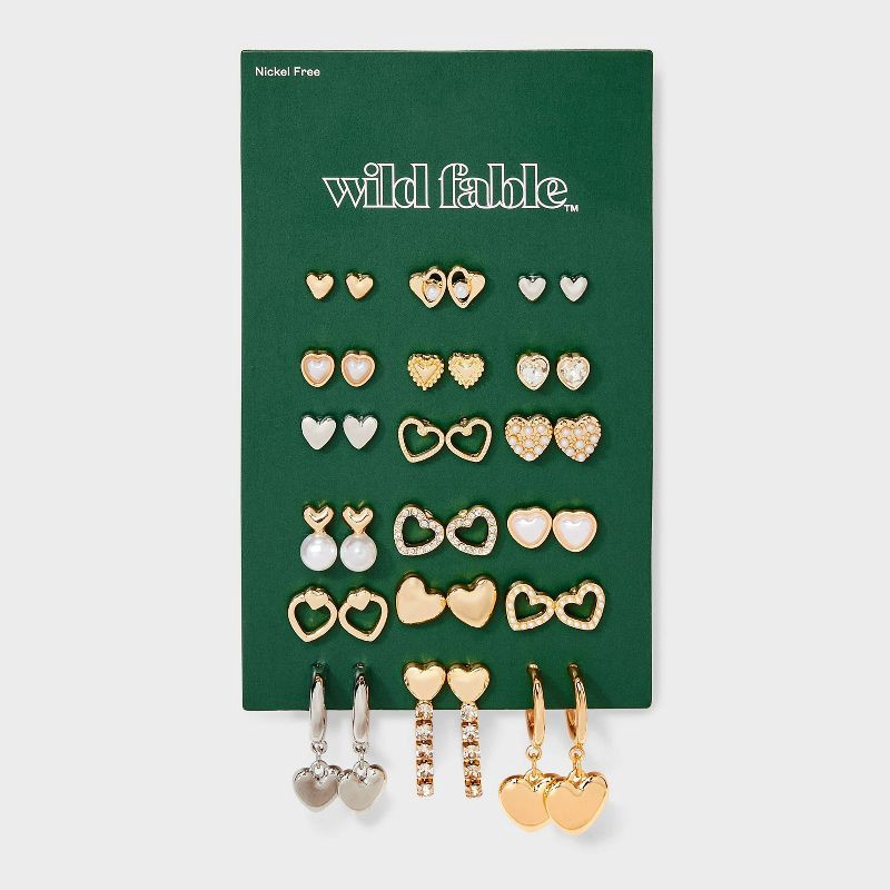 slide 2 of 3, Heart Multi Earring Set 18 pc - Wild Fable™ - Gold/Sliver/Pearl, 18 ct