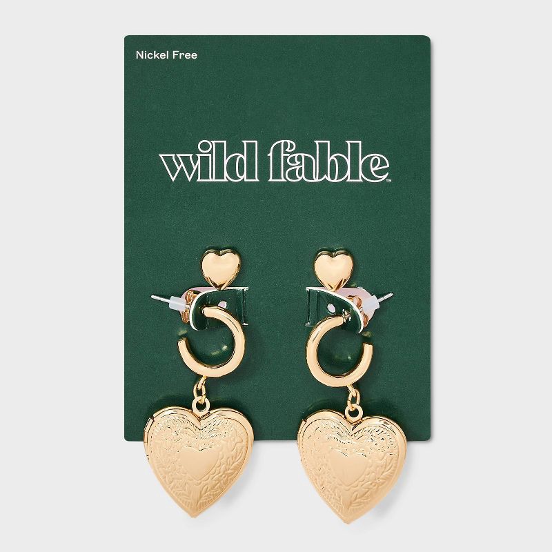 slide 2 of 4, Heart Locket Hoops and Studs Set 2 pc - Wild Fable™ Gold, 2 ct