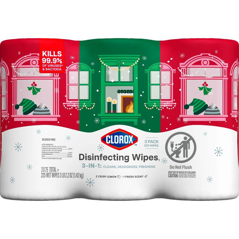 slide 2 of 14, Clorox Fresh Lemon Scented Seasonal Disinfecting Wipes All Purpose Cleaners - 75ct/3 Value Pack, 75 ct