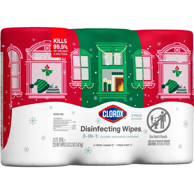 slide 9 of 14, Clorox Fresh Lemon Scented Seasonal Disinfecting Wipes All Purpose Cleaners - 75ct/3 Value Pack, 75 ct