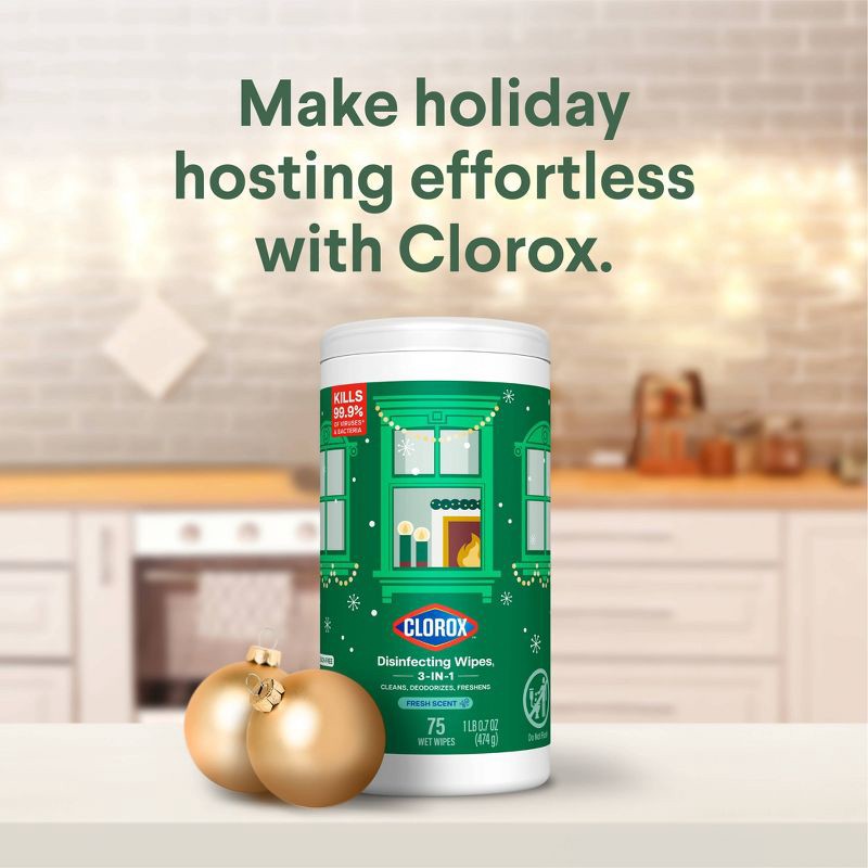 slide 3 of 14, Clorox Fresh Lemon Scented Seasonal Disinfecting Wipes All Purpose Cleaners - 75ct/3 Value Pack, 75 ct