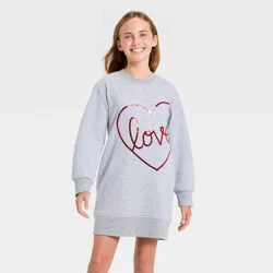 Girls' Long Sleeve Valentine's Day 'Love' Dress - Cat & Jack™ Heather Gray XL