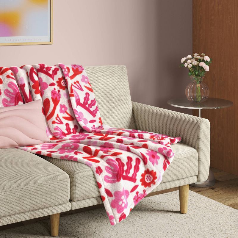 slide 2 of 5, Floral Printed Plush Throw Ivory/Pink/Red - Room Essentials™, 1 ct