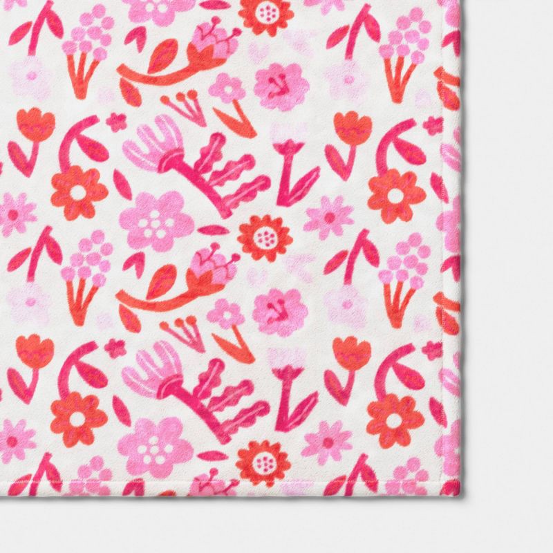 slide 4 of 5, Floral Printed Plush Throw Ivory/Pink/Red - Room Essentials™, 1 ct