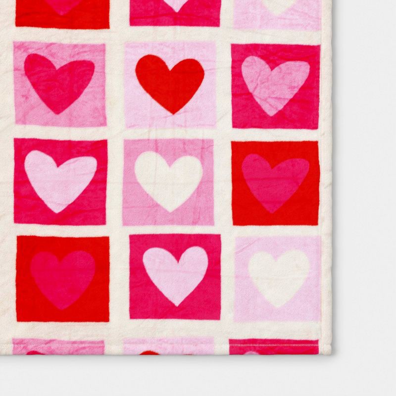 slide 4 of 5, Heart Check Printed Plush Throw Ivory/Pink/Red - Room Essentials™, 1 ct