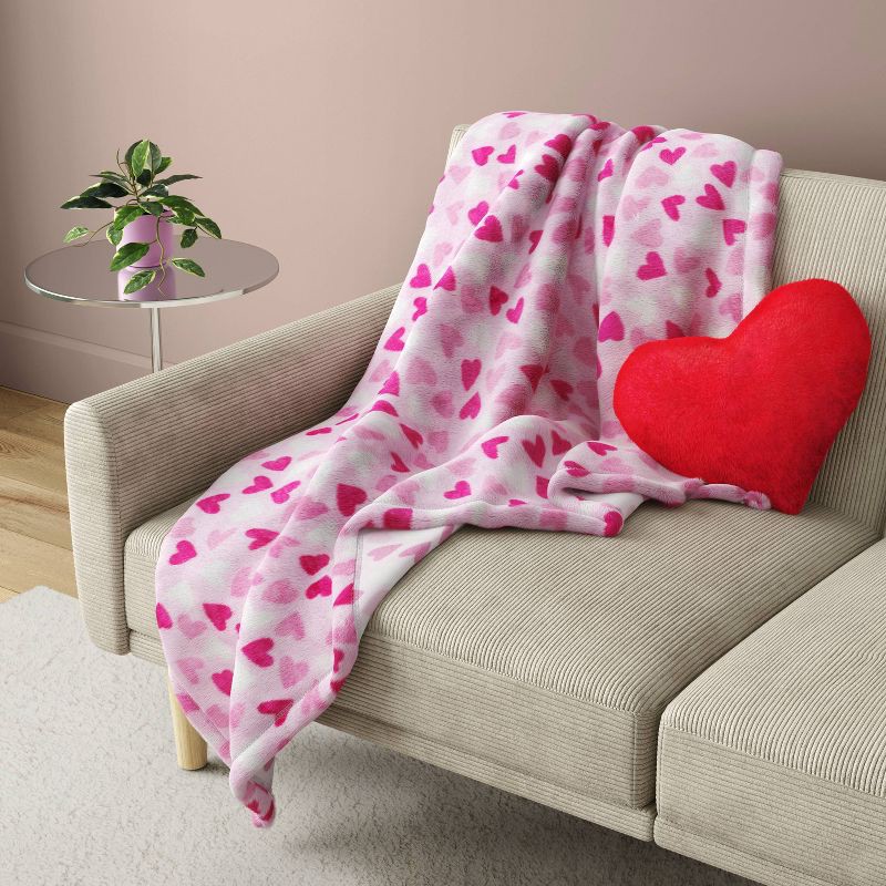 slide 2 of 5, Mini Hearts Printed Plush Throw Pink/Ivory - Room Essentials™, 1 ct