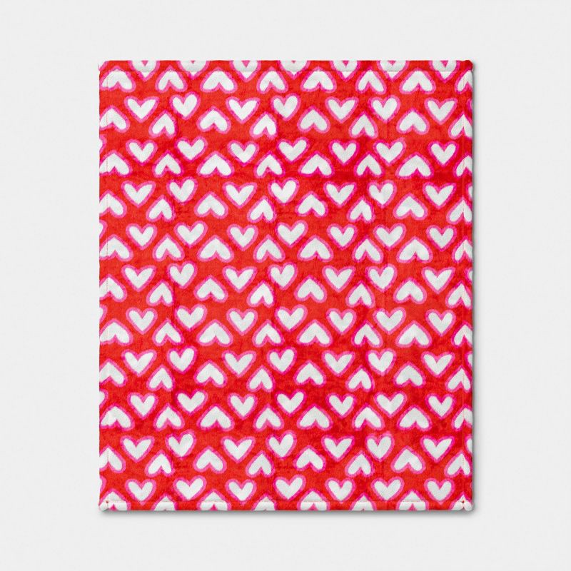 slide 3 of 5, Linear Hearts Printed Plush Throw Ivory/Pink/Red - Room Essentials™, 1 ct