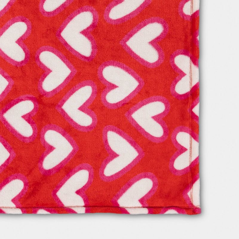 slide 4 of 5, Linear Hearts Printed Plush Throw Ivory/Pink/Red - Room Essentials™, 1 ct
