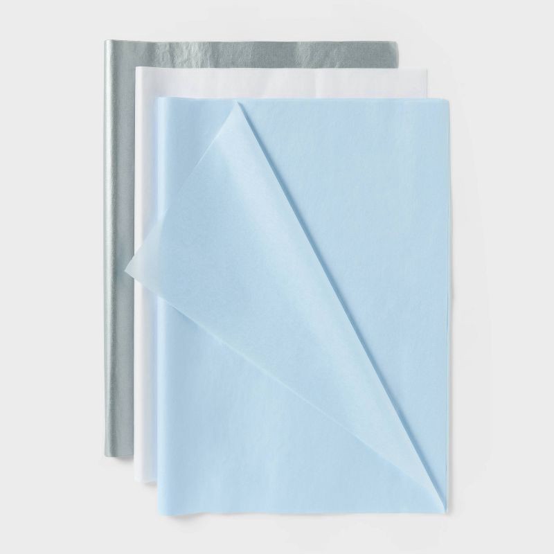 slide 1 of 3, 20ct Pearlized Tissue Paper Silver/White/Light Blue - Spritz™, 20 ct