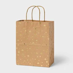 S Foil Star Print Kraft Gift Bag Natural/Gold - Spritz™