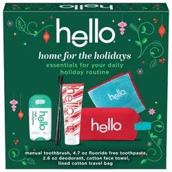 hello Holiday Home for the Holidays Fluoride-Free Toothpaste and Aluminum Free Deodorant Travel Toiletry Bag Kit - 5pc