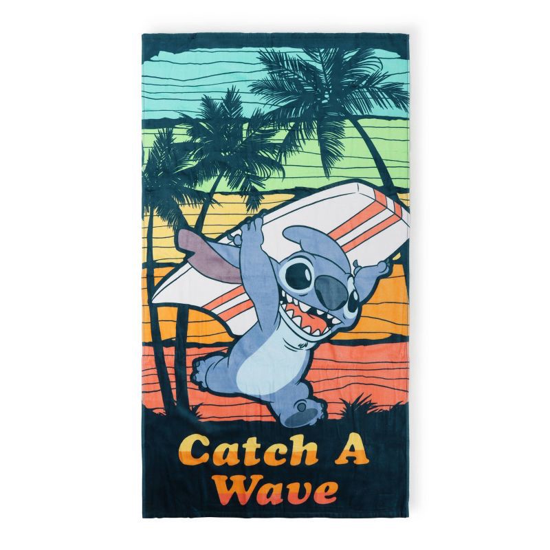 slide 1 of 4, 32"x62" Lilo & Stitch 'Catch a Wave' Stitch Beach Towel, 1 ct