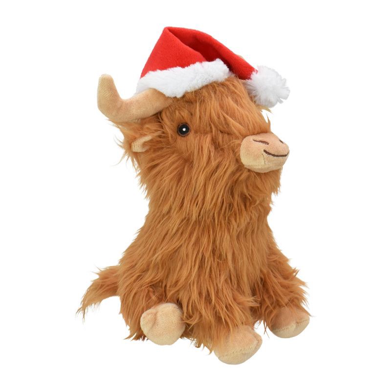slide 6 of 6, Multipet Highland Cow with Santa Hat Interactive Plush Dog Toy, 1 ct