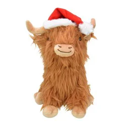 Multipet Highland Cow with Santa Hat Interactive Plush Dog Toy