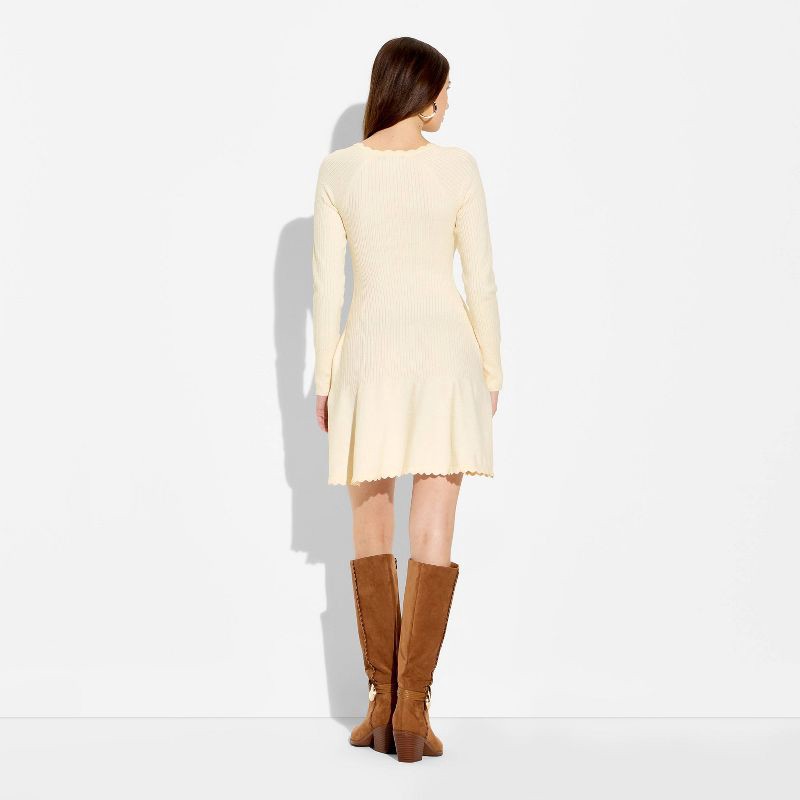 slide 3 of 3, Women's Long Sleeve Keyhole Mini Sweater Dress - Wild Fable™ Off-White S, 1 ct