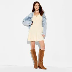 Women's Long Sleeve Keyhole Mini Sweater Dress - Wild Fable™ Off-White S