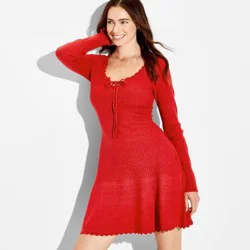 Women's Long Sleeve Keyhole Mini Sweater Dress - Wild Fable™ Tomato Red M