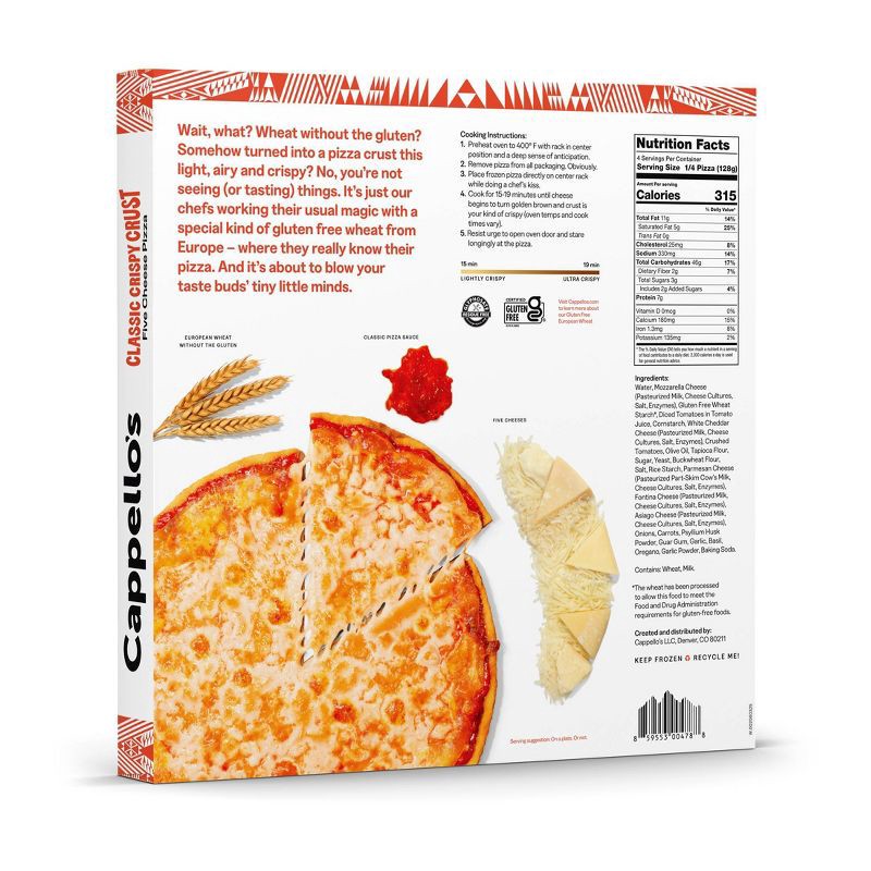 slide 8 of 10, Cappello's Classic Crispy Crust Five Cheese Frozen Pizza - 18oz, 18 oz