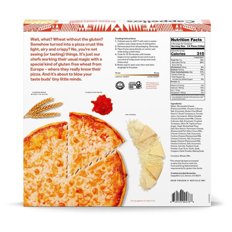slide 9 of 10, Cappello's Classic Crispy Crust Five Cheese Frozen Pizza - 18oz, 18 oz