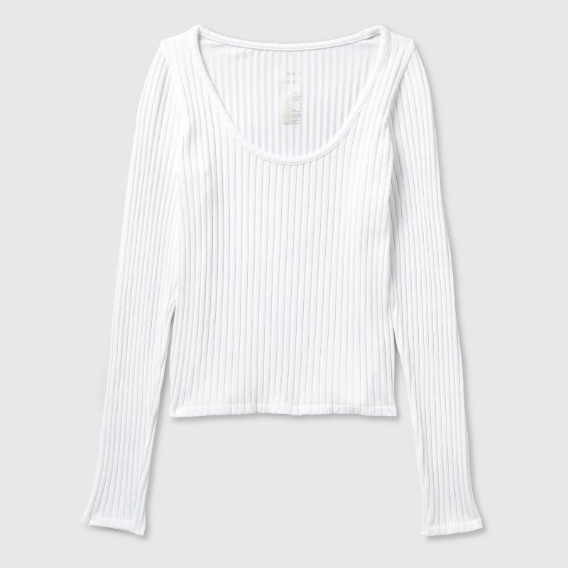 slide 4 of 4, Women's Slim Fit Ribbed Seamless Long Sleeve Top - A New Day™ White L, 1 ct