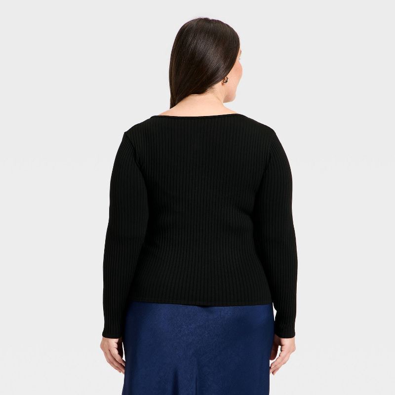 slide 2 of 3, Women's Slim Fit Ribbed Seamless Long Sleeve Top - A New Day™ Black XXL, 1 ct