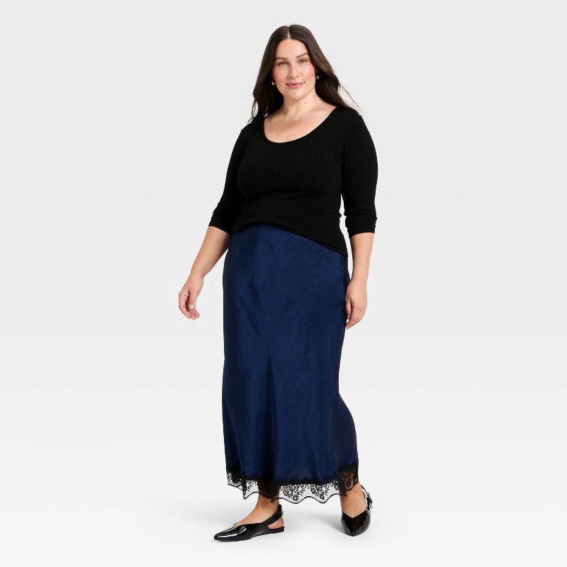 slide 3 of 3, Women's Slim Fit Ribbed Seamless Long Sleeve Top - A New Day™ Black XXL, 1 ct