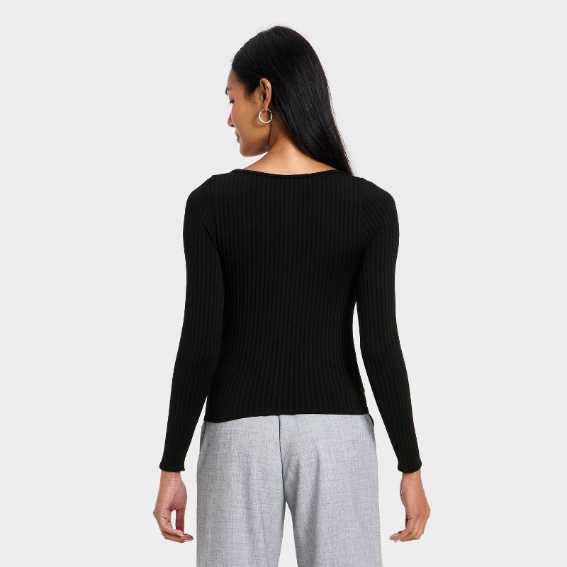 slide 2 of 4, Women's Slim Fit Ribbed Seamless Long Sleeve Top - A New Day™ Black XS, 1 ct