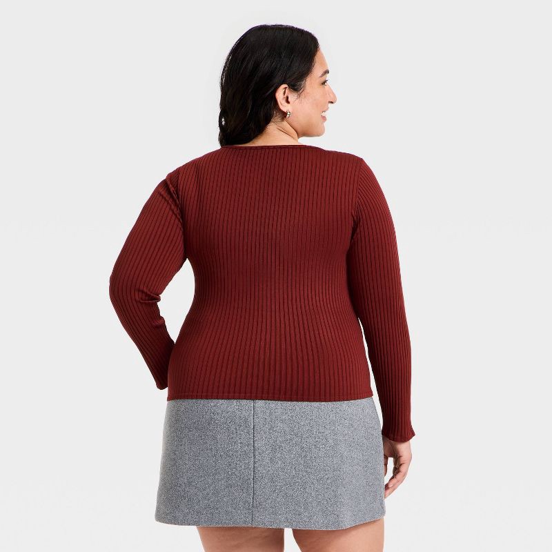slide 2 of 3, Women's Slim Fit Ribbed Seamless Long Sleeve Top - A New Day™ Maroon XXL, 1 ct