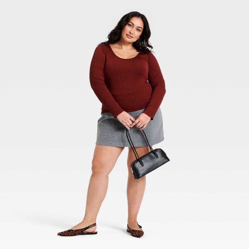 slide 3 of 3, Women's Slim Fit Ribbed Seamless Long Sleeve Top - A New Day™ Maroon XXL, 1 ct