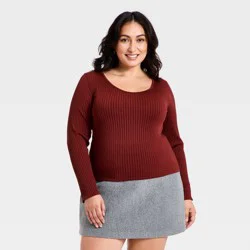 Women's Slim Fit Ribbed Seamless Long Sleeve Top - A New Day™ Maroon XXL