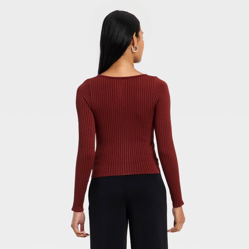 slide 2 of 4, Women's Slim Fit Ribbed Seamless Long Sleeve Top - A New Day™ Maroon XL, 1 ct