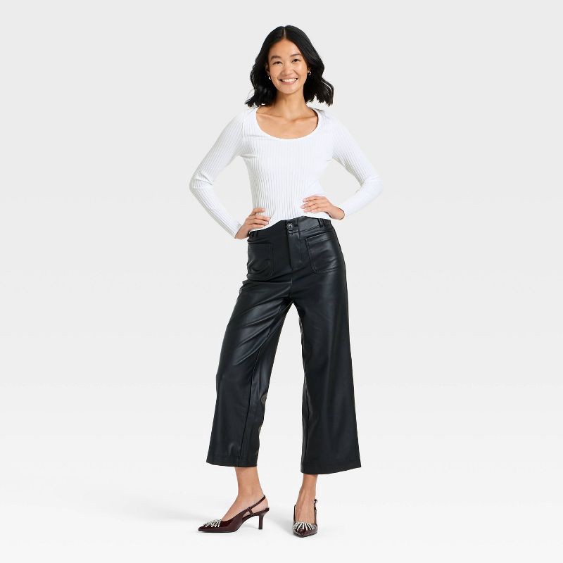 slide 3 of 4, Women's Slim Fit Ribbed Seamless Long Sleeve Top - A New Day™ White XS, 1 ct