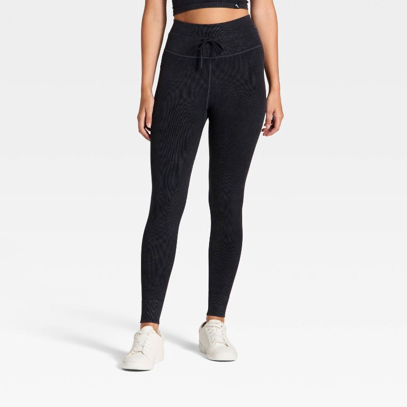 slide 1 of 3, Women's High-Rise Tie Seamless Leggings - JoyLab™ Black L, 1 ct