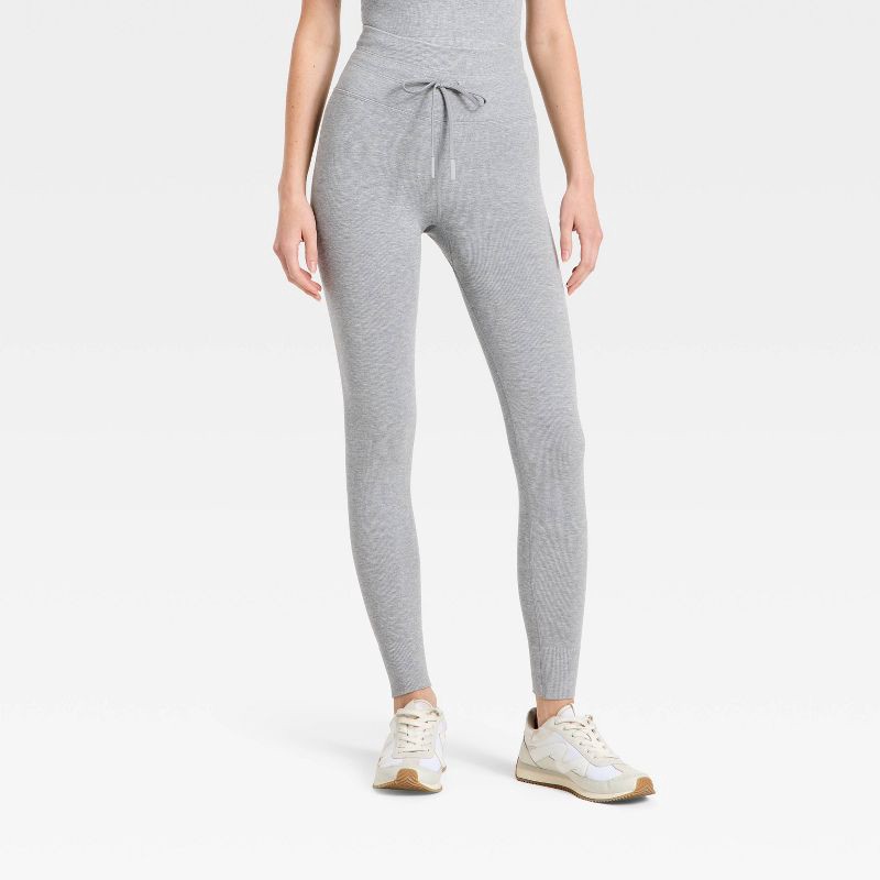 slide 1 of 3, Women's High-Rise Tie Seamless Leggings - JoyLab™ Heathered Gray S, 1 ct