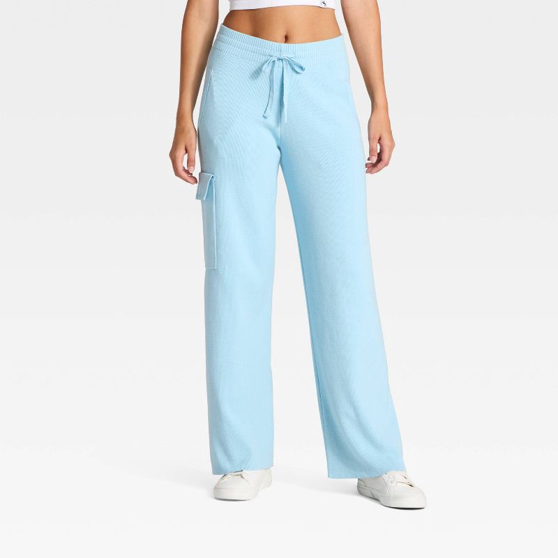 slide 1 of 3, Women's High-Rise Sweater Cargo Pants - JoyLab™ Light Blue L, 1 ct