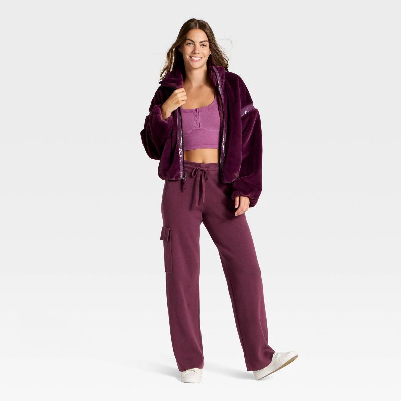 slide 3 of 3, Women's High-Rise Sweater Cargo Pants - JoyLab™ Plum Purple S, 1 ct