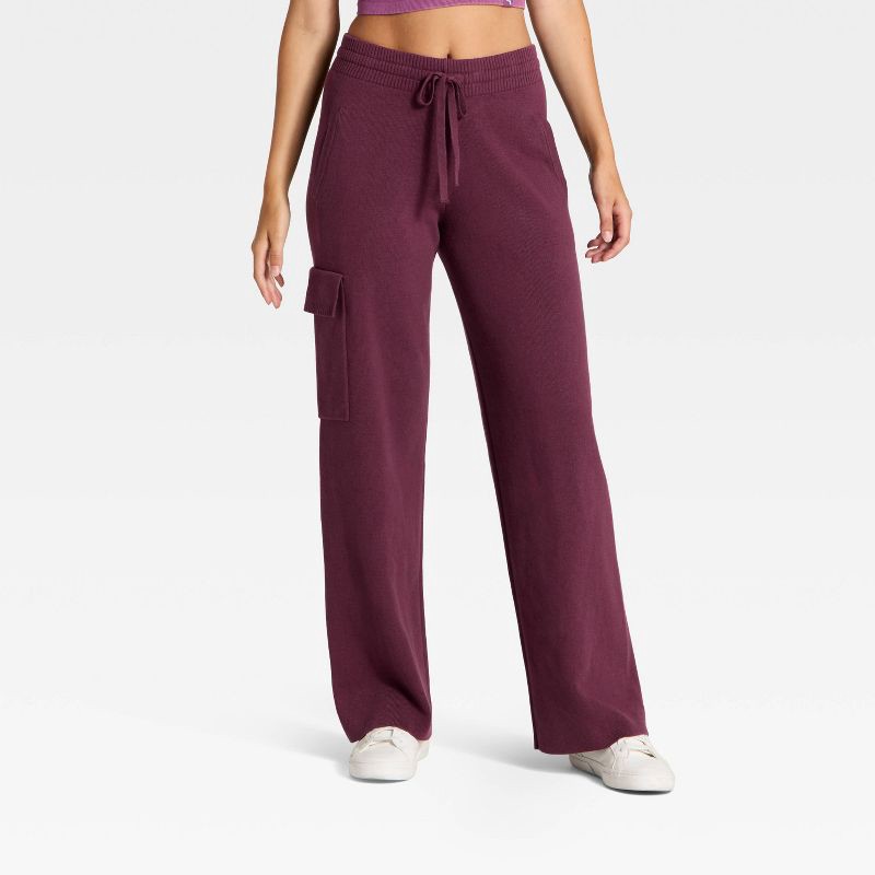 slide 1 of 3, Women's High-Rise Sweater Cargo Pants - JoyLab™ Plum Purple S, 1 ct
