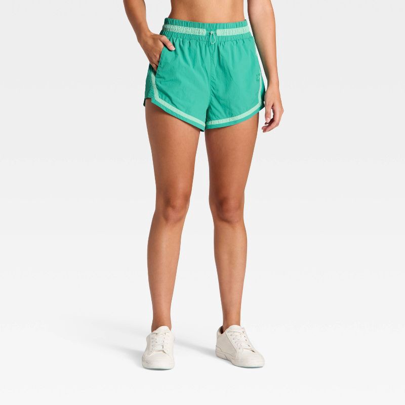 slide 1 of 3, Women's High-Rise Woven Shorts - JoyLab™ Turqouise Green XXS, 1 ct