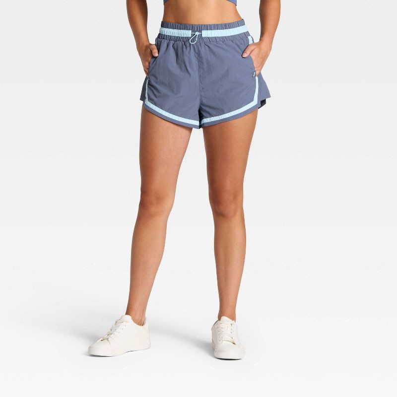 slide 1 of 3, Women's High-Rise Woven Shorts - JoyLab™ Navy Blue S, 1 ct